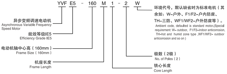 YVFE5系列超效率變頻調(diào)速三相異步電動(dòng)機(jī)型號(hào)說明